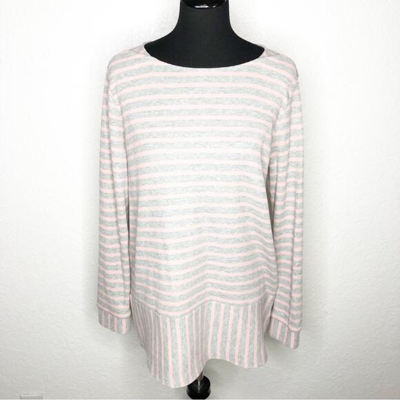 Soft Surroundings gray pink striped waffle thermal knit tunic top size Medium - Picture 1 of 11